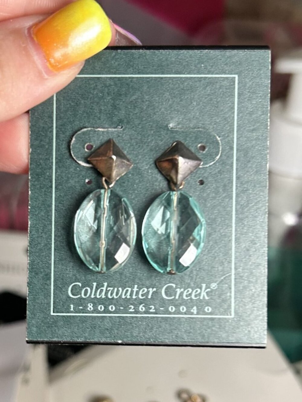 Vintage Coldwater Creek Sterling Silver 925 Faceted Pale Blue Glass Drop Earring